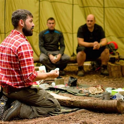 A bushcraft course during an outdoor adventure camp experience activity for adults