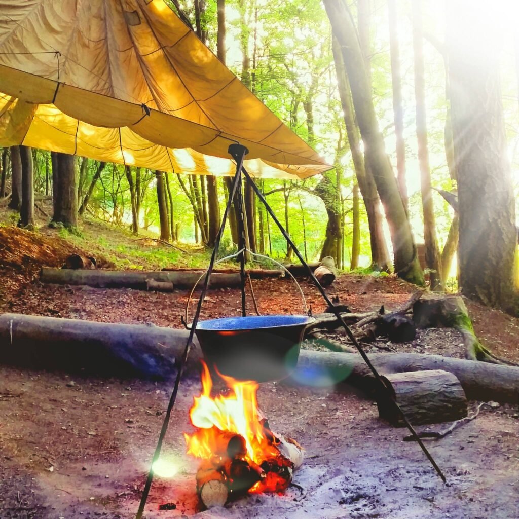 Feu de camp et abris en stage de suivie en foret