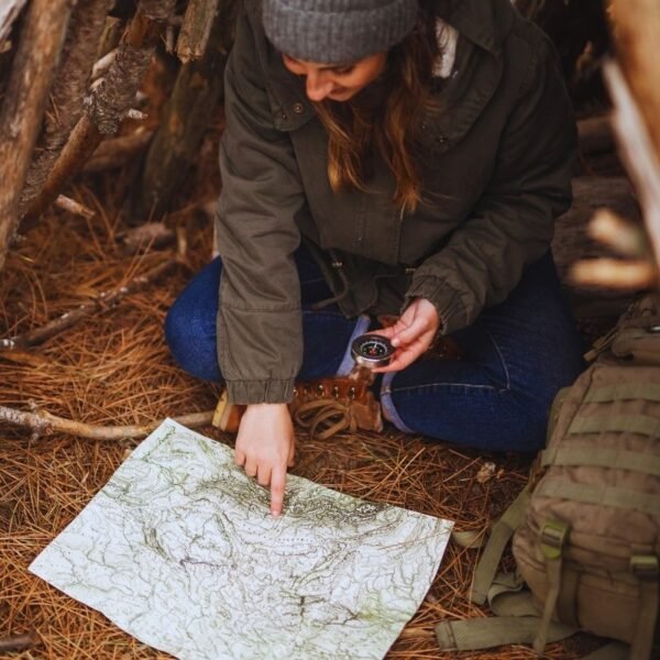 Nature navigation, map, compass, survival activity